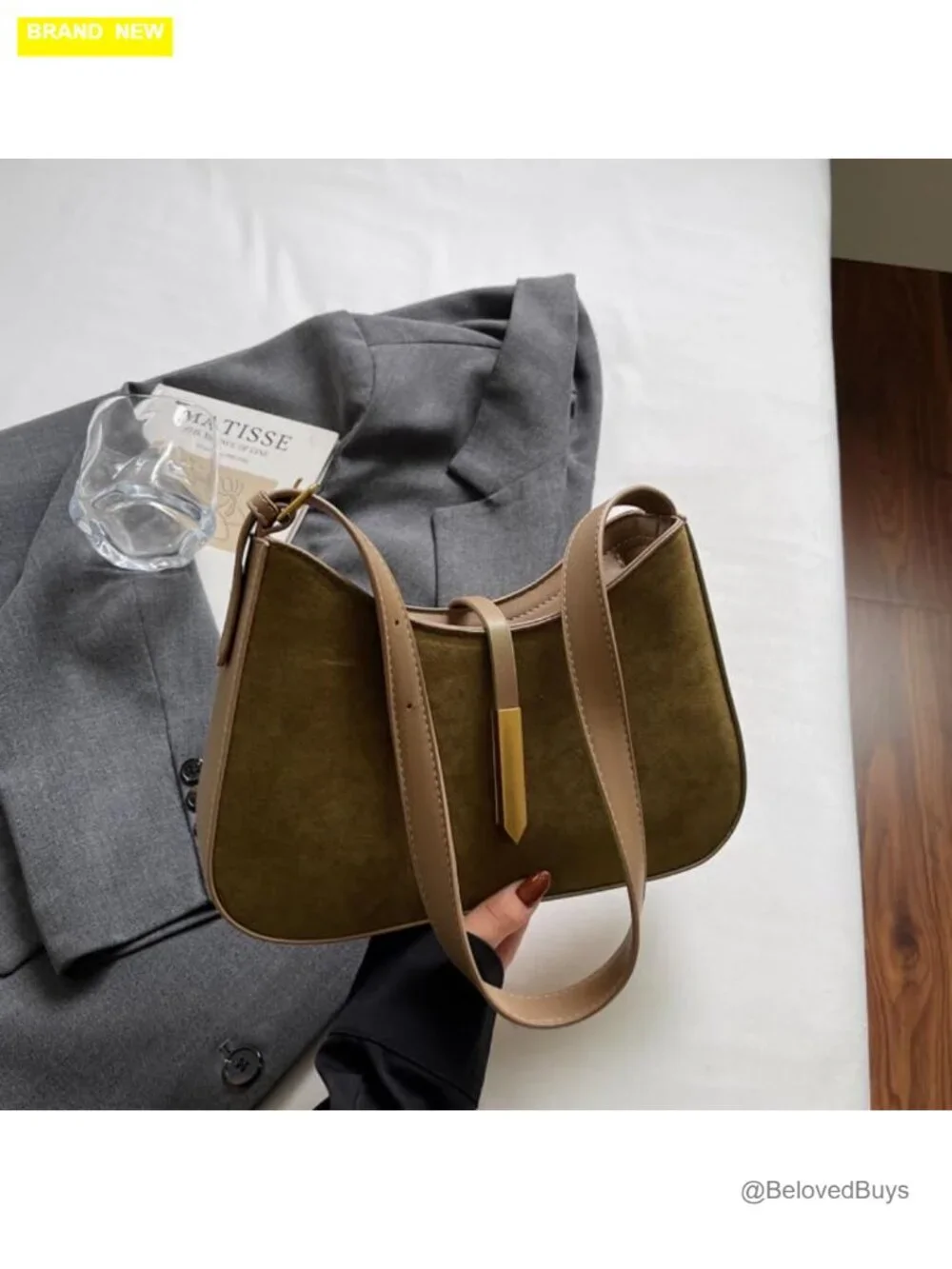 Suede Hobo Shoulder Bag with Adjustable Strap